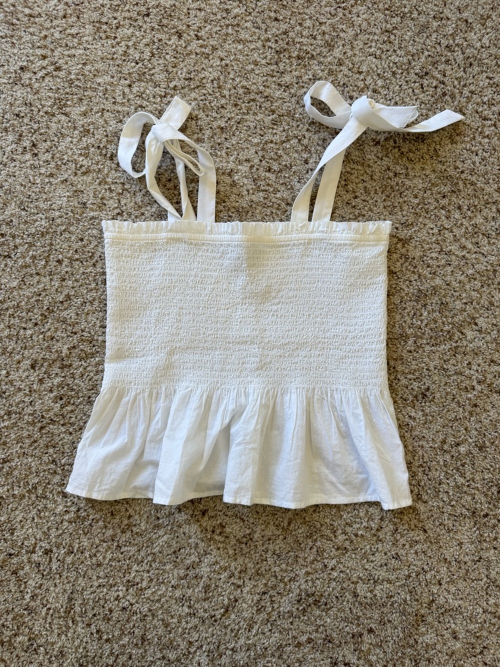 J. Crew White Smocked Ruffle Tie-Strap Camisole - Size Medium - EUC!